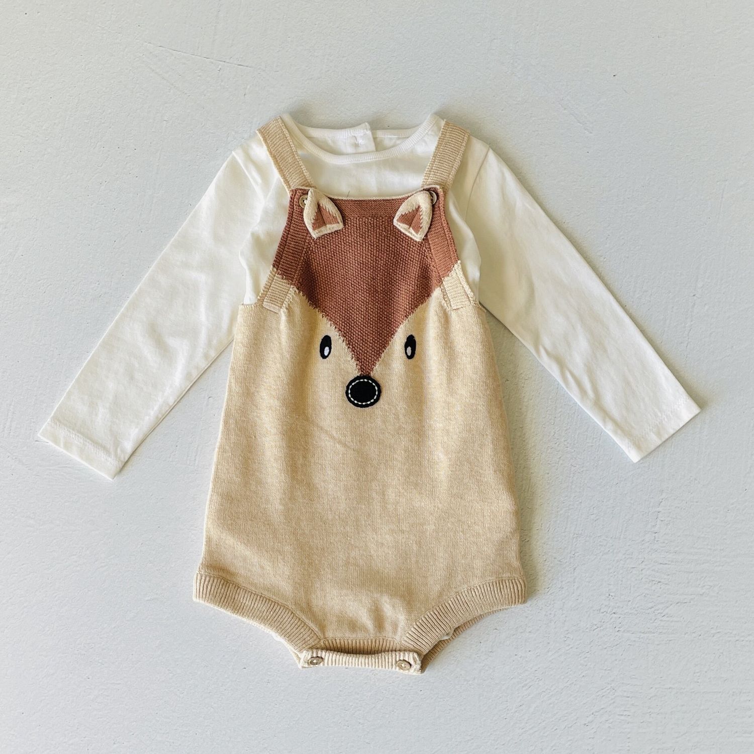 Fox Embroidered Baby Romper+Bodysuit Set (Organic Cotton)