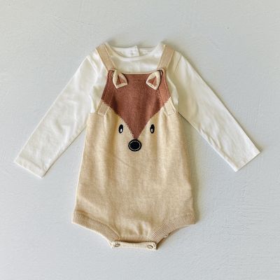 Fox Embroidered Baby Romper+Bodysuit Set (Organic Cotton)