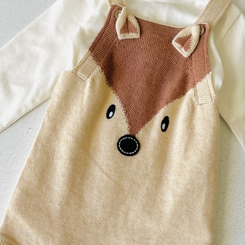 Fox Embroidered Baby Romper+Bodysuit Set (Organic Cotton)