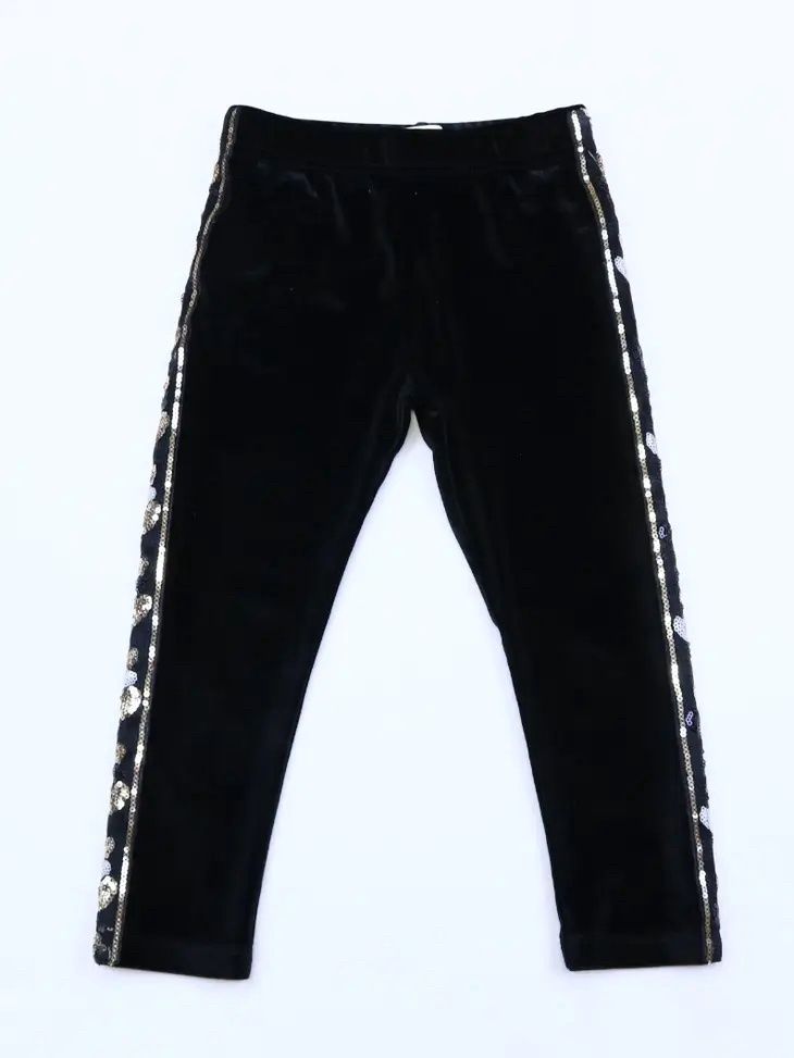Black Sequin Heart Trim Leggings