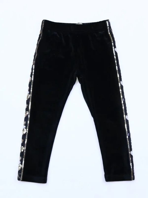 Black Sequin Heart Trim Leggings