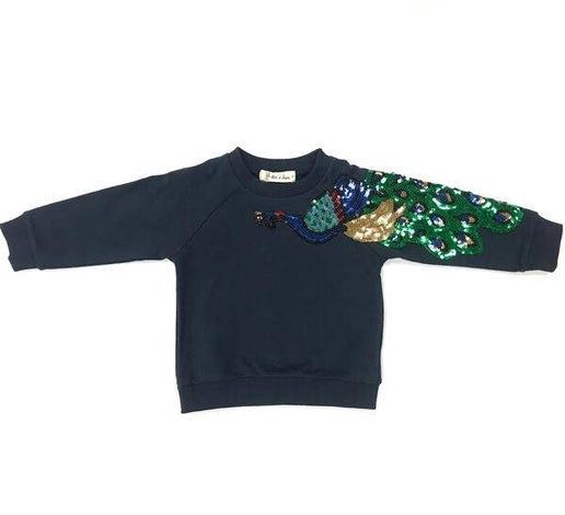Navy Sequin Peacock Patch Sweatshirt