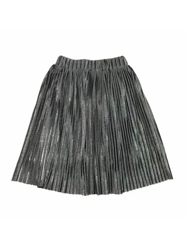 Charcoal Metallic Pleat Midi Skirt