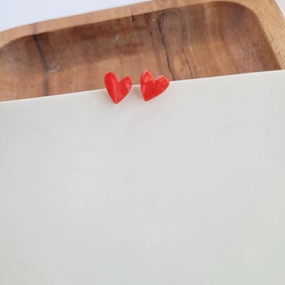 Hand Drawn Heart Studs |  Red