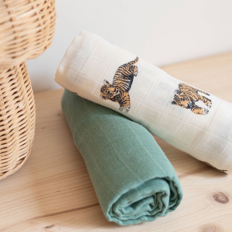 Set of 2 Swaddles - GASPARD - Tiger / Sage