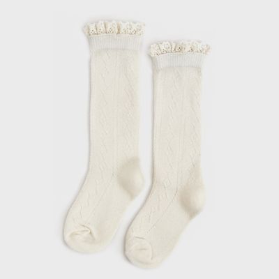 Ivory Fancy Lace Knee High Socks