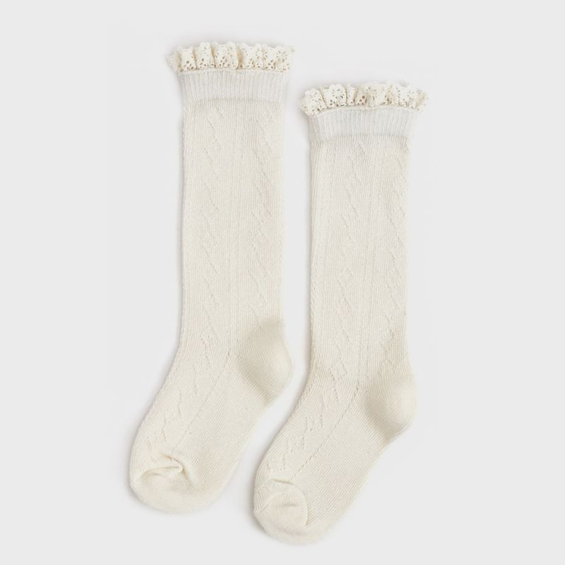 Ivory Fancy Lace Knee High Socks