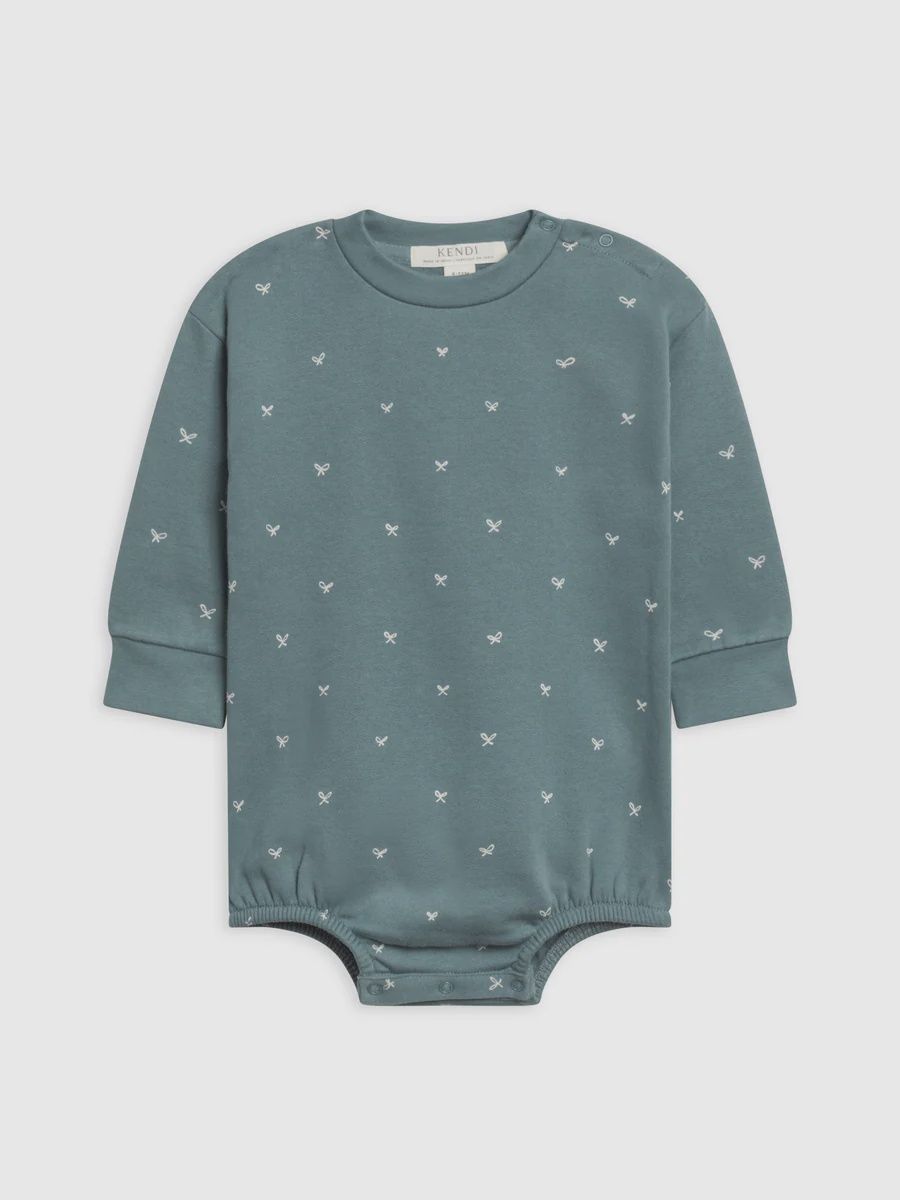 Jamie Fleece Bubble Romper | Teal Bow