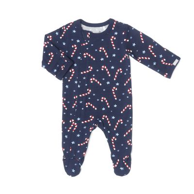 Candy Canes Zipper Footie | Dark Blue