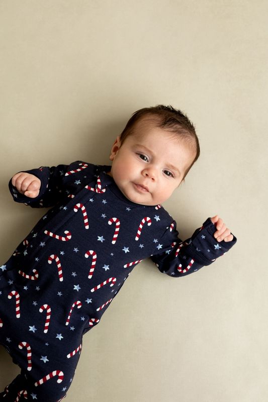 Candy Canes Zipper Footie | Dark Blue