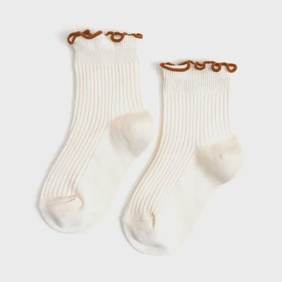 Ribbed Lettuce Trim Midi Socks | Ivory+Sugar Almond