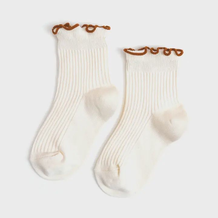 Ribbed Lettuce Trim Midi Socks | Ivory+Sugar Almond