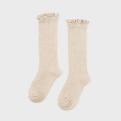Vanilla Fancy Lace Top Knee High Socks
