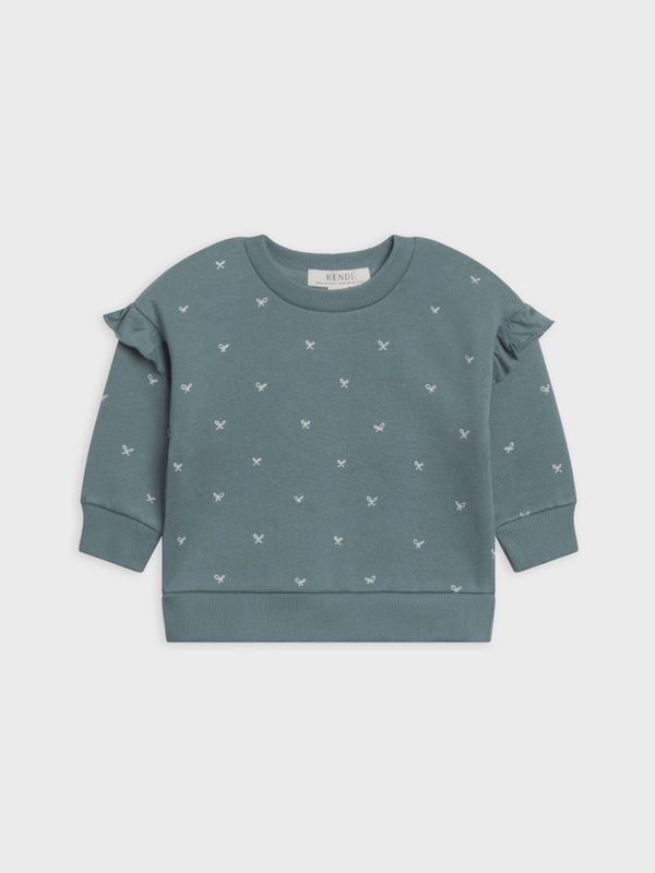 Ruffle Sleeve Fleece Pullover | Teal Bow