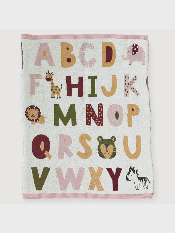 Knit Baby Blanket | Pink Alphabet