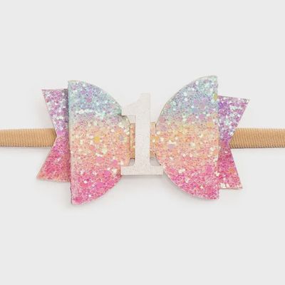 1st Birthday Rainbow Bow Headband