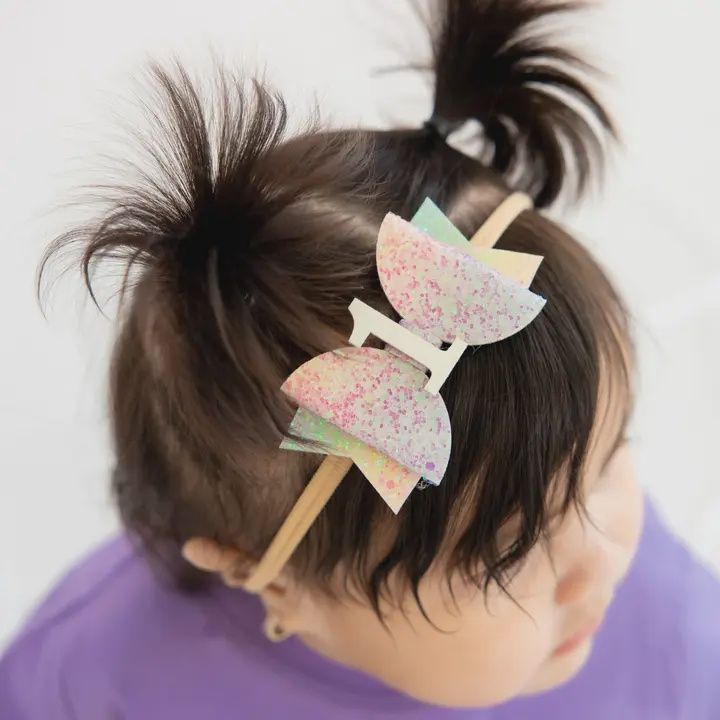 1st Birthday Rainbow Bow Headband