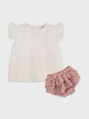 Eyelet Embroidered Top + Ruffled Bloomer