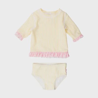 Banana Seersucker Rash Guard Bikini