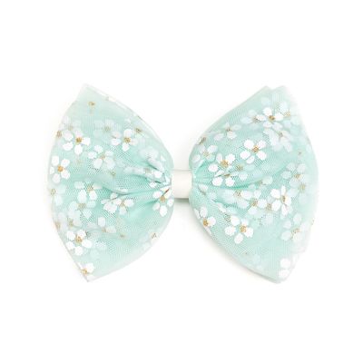 Aqua Daisy Tulle Bow Clip