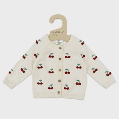 Cherry Embroidered Knit Cardigan