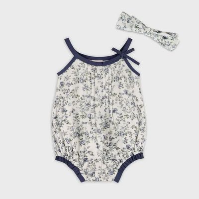 Gia Floral Muslin Romper + Headband