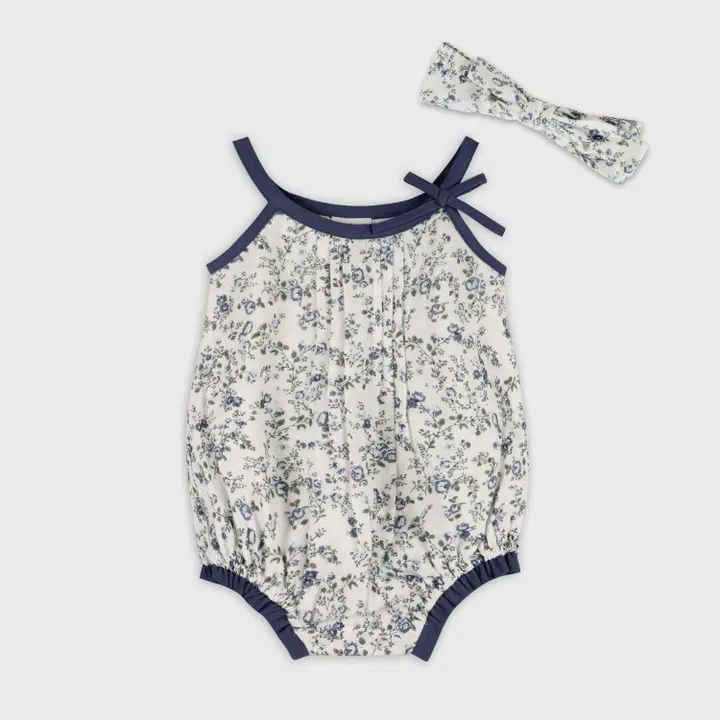 Gia Floral Muslin Romper + Headband