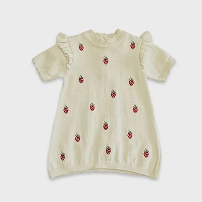 Strawberry Embroidered Knit Dress