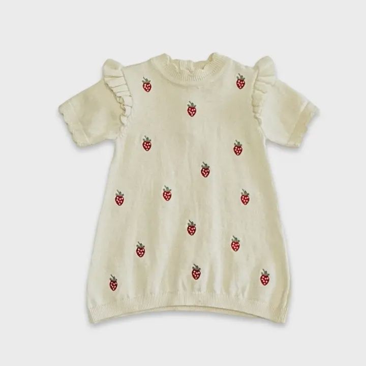 Strawberry Embroidered Knit Dress