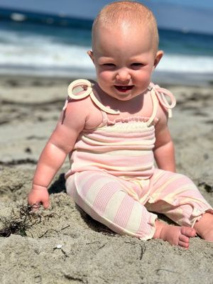 Victoria Romper | Light Pink Stripe