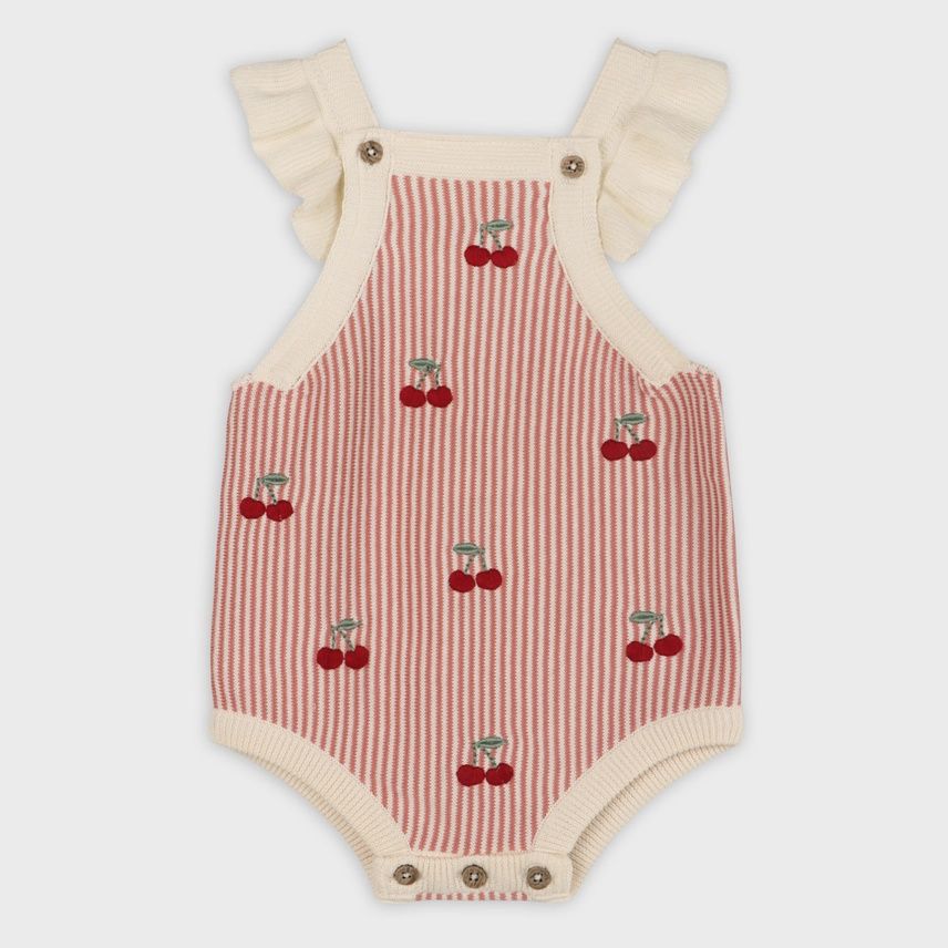 Cherry Stripe Ruffle Romper