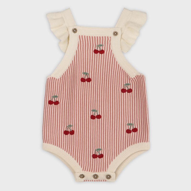 Cherry Stripe Ruffle Romper