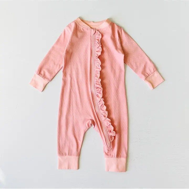Mini Polka Dot Ruffle Zipper Baby Jumpsuit