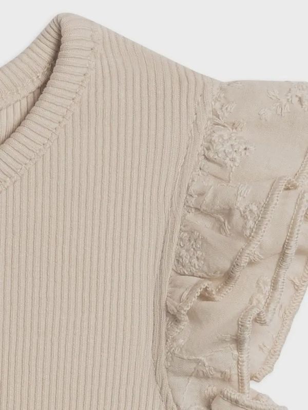 Ribbed Bodysuit w/ Eyelet Ruffle | Oat