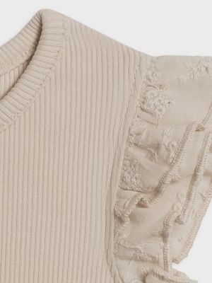 Ribbed Bodysuit w/ Eyelet Ruffle | Oat