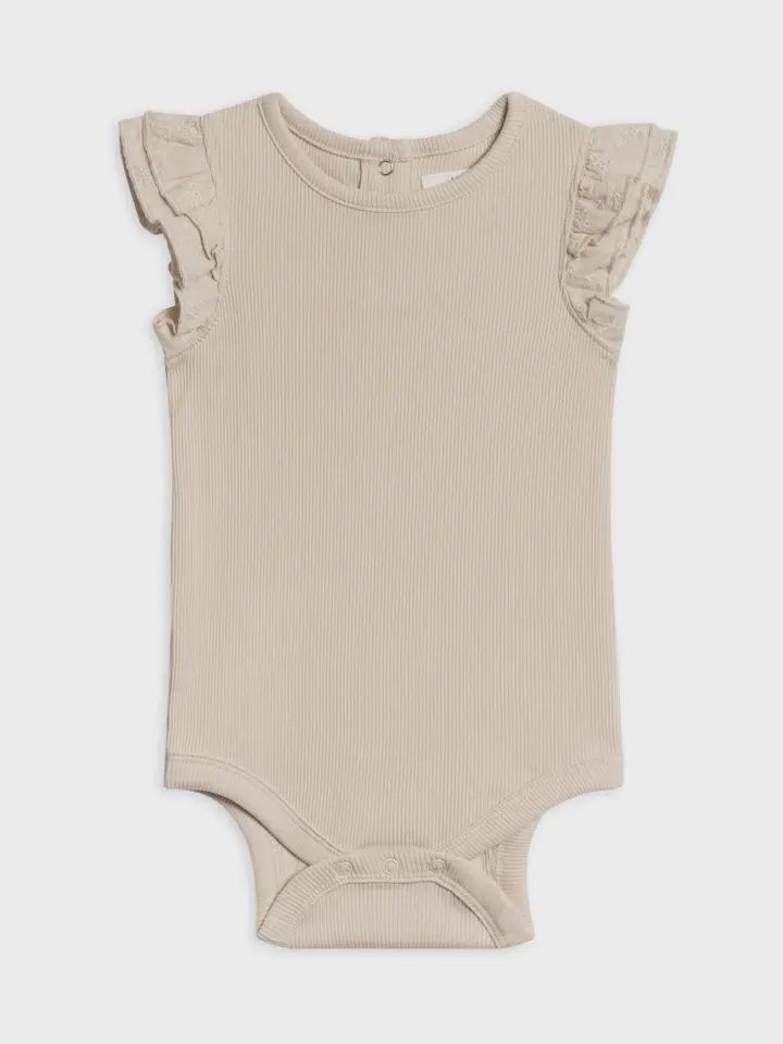 Ribbed Bodysuit w/ Eyelet Ruffle | Oat