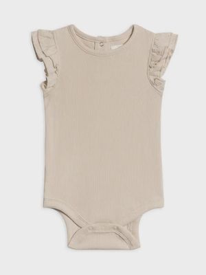 Ribbed Bodysuit w/ Eyelet Ruffle | Oat