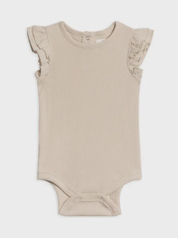 Ribbed Bodysuit w/ Eyelet Ruffle | Oat