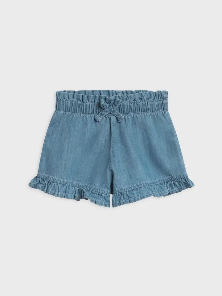 Chambray Ruffle Waist Shorts