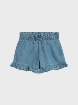 Chambray Ruffle Waist Shorts
