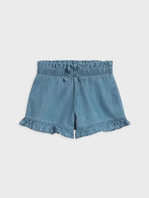Chambray Ruffle Waist Shorts