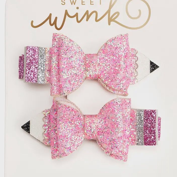 Pink Pencil Bow Clip Set