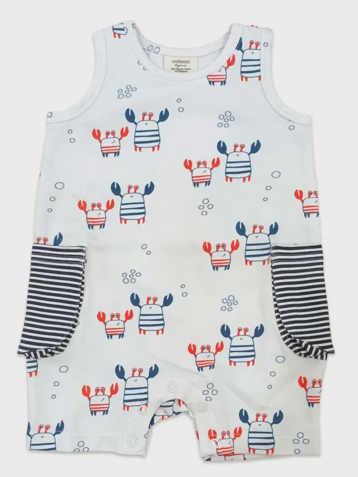 Nautical Crab Side Pocket Baby Romper