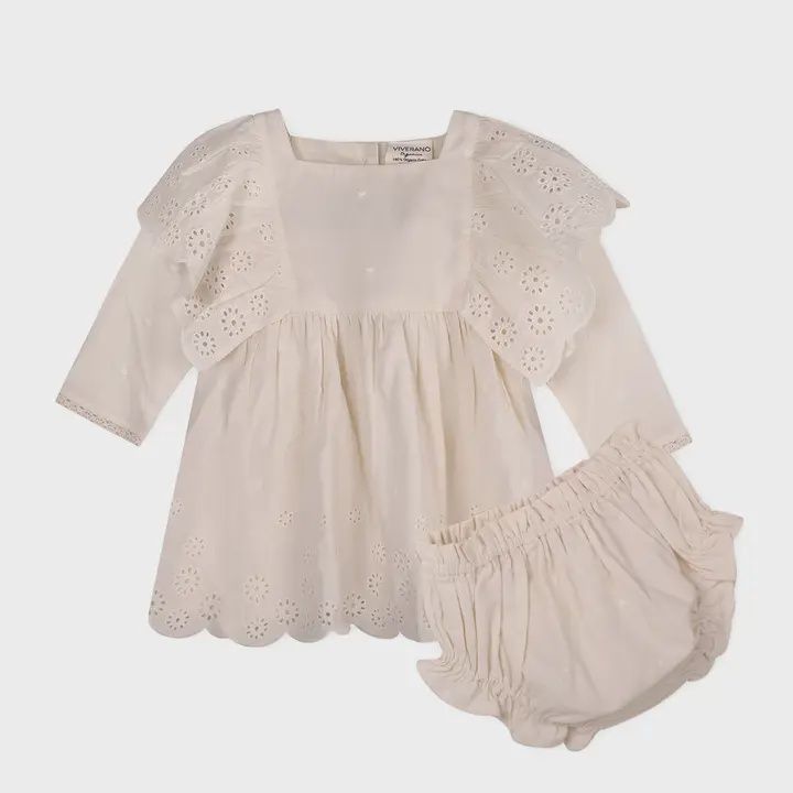 Schiffli Lace Collar Baby Girl Dress &amp; Bloomer