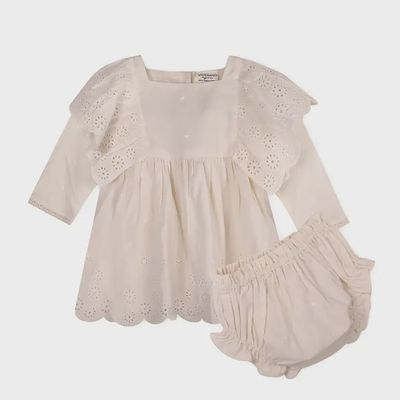 Schiffli Lace Collar Baby Girl Dress &amp; Bloomer