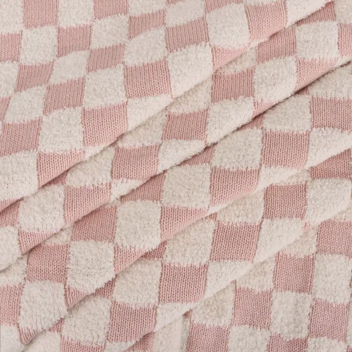 Jacquard Sweater Knit Baby Blanket | Blush Checkered