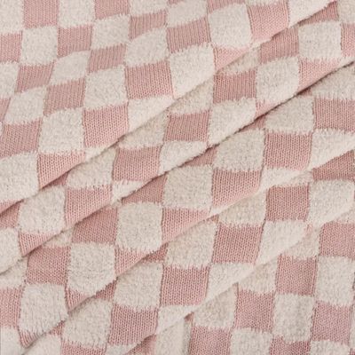 Jacquard Sweater Knit Baby Blanket | Blush Checkered