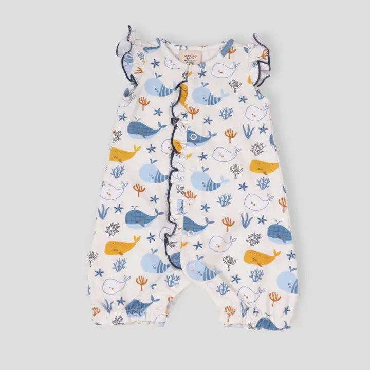 Ocean Whales Ruffle &amp; Button Baby Romper