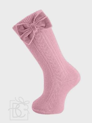 Organic Knee Socks w/ Bow | Dusty Rose