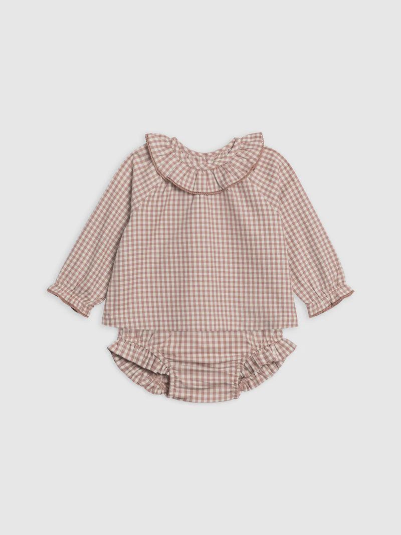 Dorothy Poplin Ruffle Collar Shirt &amp; Bloomer | Mauve Gigham